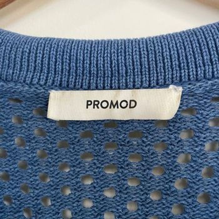 Pull ajouré bleu col polo Promod taille XL coton mélangé maille légère V061 - photo numéro 7