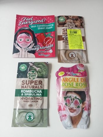 lot de 4 masques à kombucha, argile rose, grenade neufs