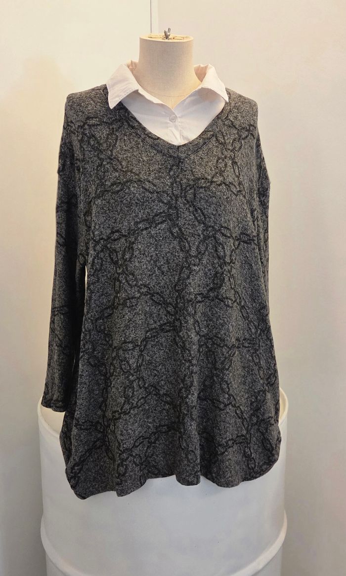 Tunique grise effet pull col chemise 🤍 chic & confortable – excellent état