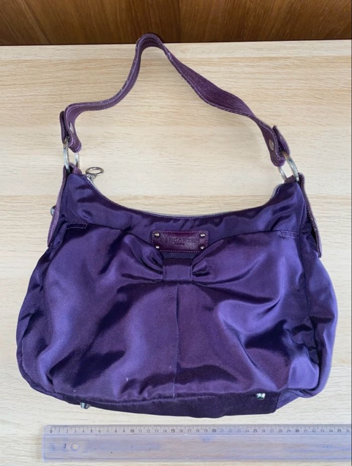 Sac à main violet petit noeud Lancaster tissu Paris prune - photo numéro 9