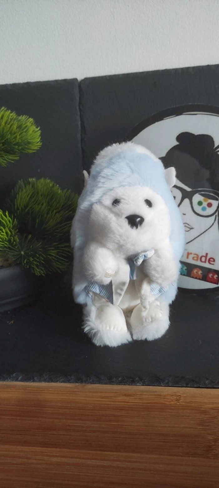 doudou herisson blanc bleu tartine et chocolat gilet rayé rayure