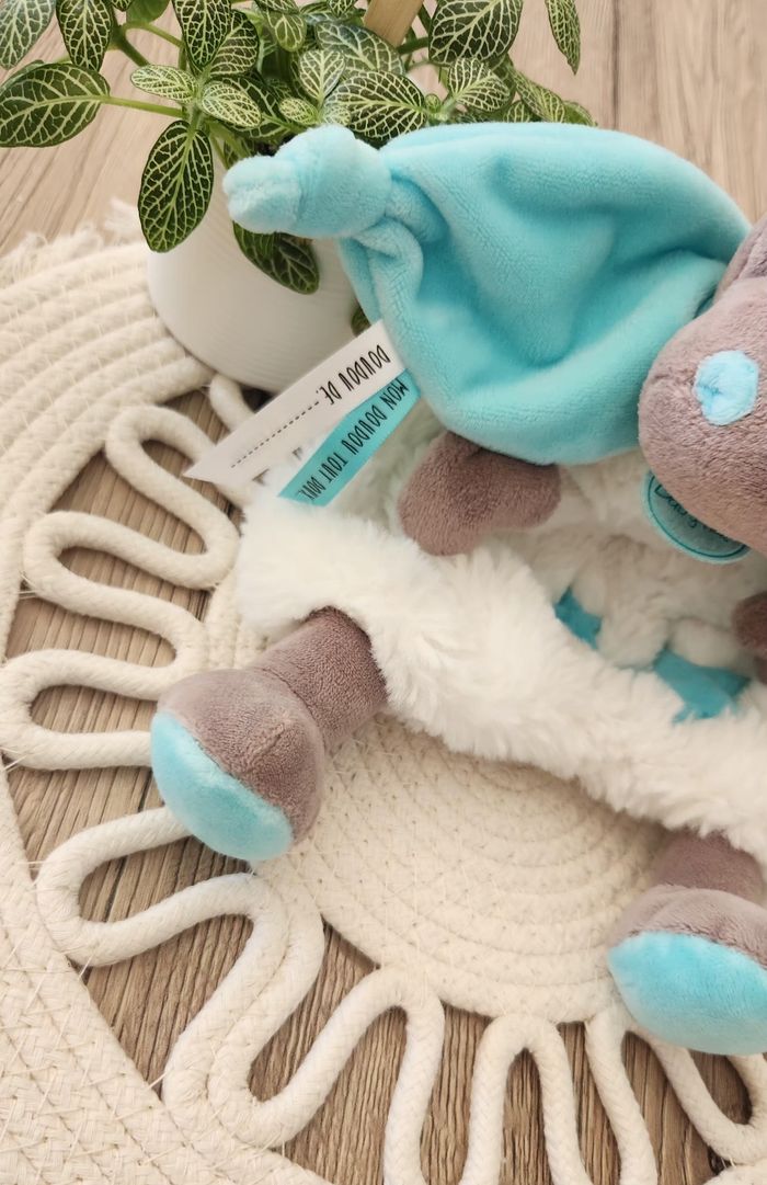 Doudou Hippopotame Baby Nat Turquoise Blanc Gris - photo numéro 2