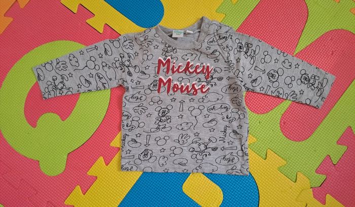 Ensemble t-shirt manches longues jogging Mickey gris, Disney baby, taille 3 mois (59 cm) - photo numéro 2