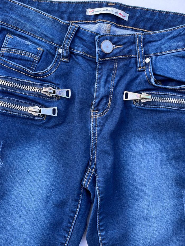 Jean taille basse pattes d’eph bleu nuancé - zips décoratifs - photo numéro 11
