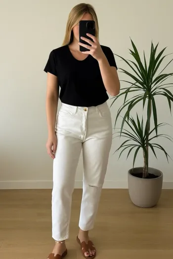 Jean blanc taille haute coupe droite modèle « Robby » taille 38/40 (28) - Lab Dip Paris