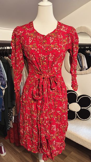 Robe longue rouge fleuries Boutique Indépendante T42/44