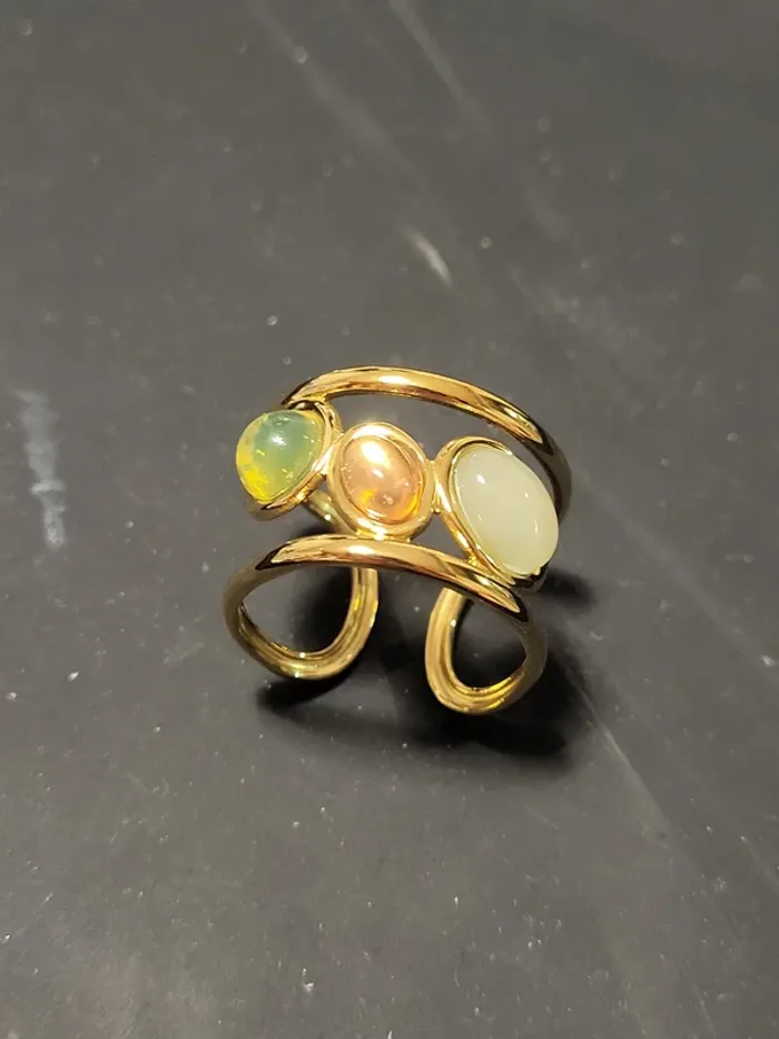Bague géométrique ajustable en acier inoxydable avec 3 pierres - photo numéro 3