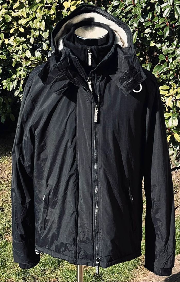 Manteau à capuche noir doublé polaire Superdry pour homme, taille XXL - photo numéro 2
