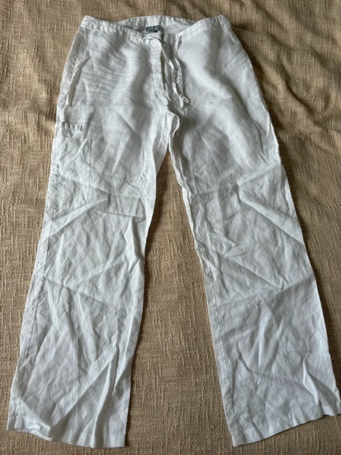 Lot Naf Naf Pantalon lin blanc chemise longue blanche et orange – Taille 38 - photo numéro 4