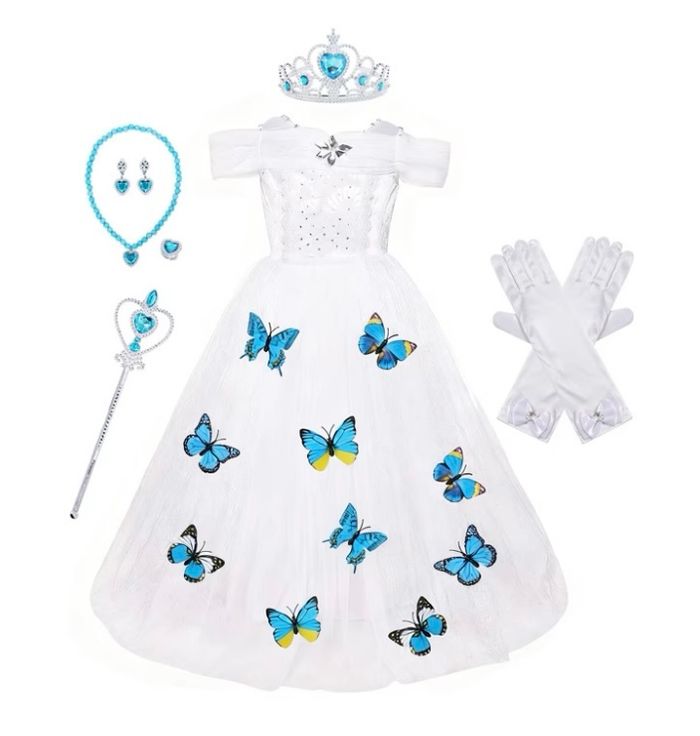 Déguisement robe princesse blanche papillon et ces accessoires Taille 3-8ans