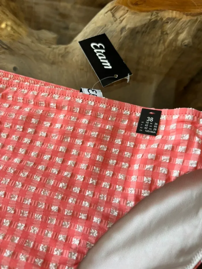Bas de maillot de bain Etam carreaux rose blanc vichy - photo numéro 3