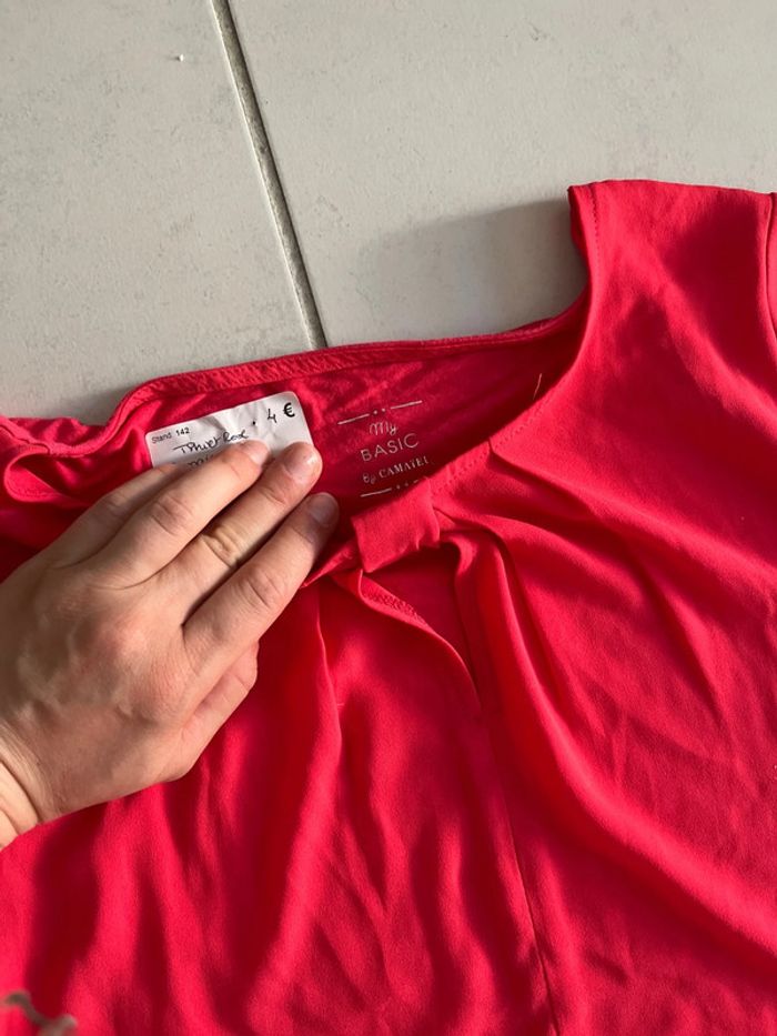 T-shirt avec voilage devant rose fushia - photo numéro 2