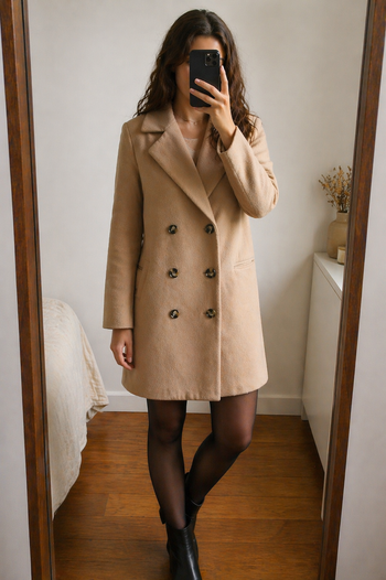 Manteau Kiabi long croisé beige