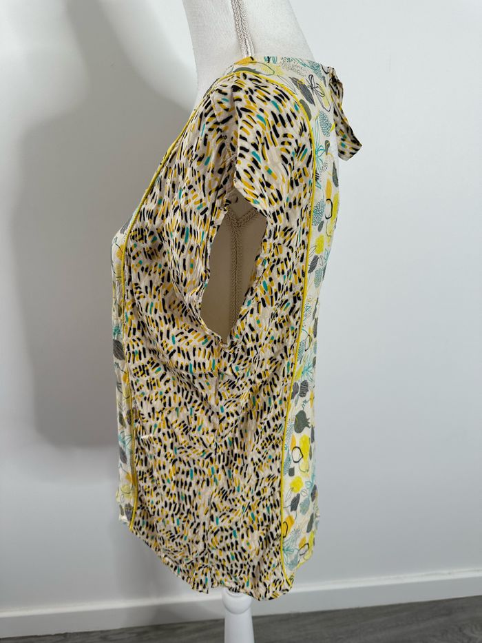 Blouse bariolée jaune et beige crème imprimés citrons agrumes T36 S - photo numéro 5