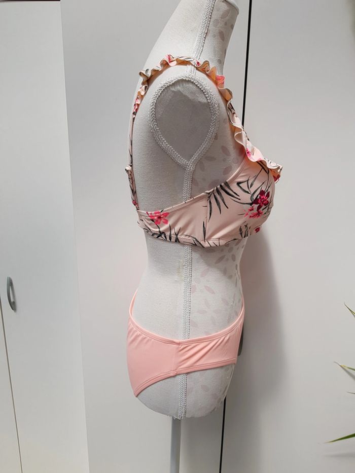 Maillot De Bain Avec Volant Et Fleurs Abricot Rose - photo numéro 6