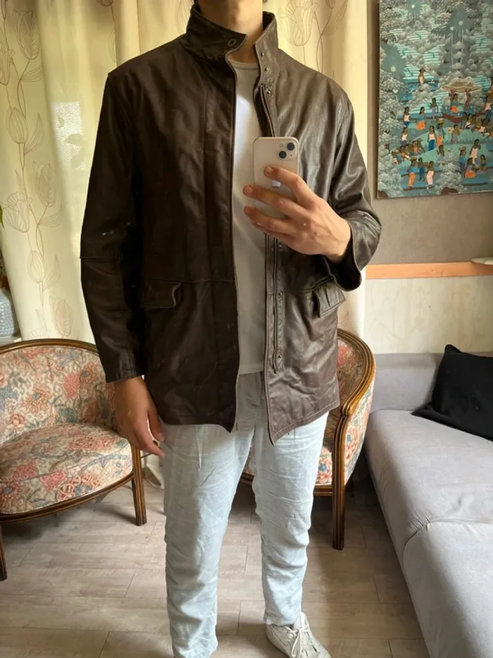 Blouson en cuir véritable vintage old money blazer motard rock
