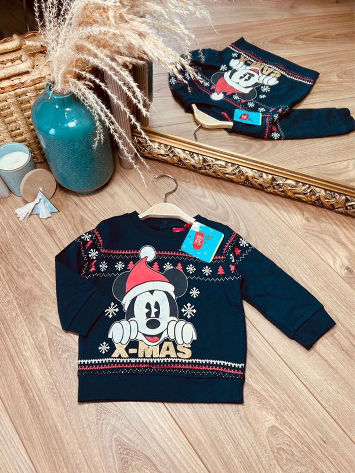 Taille 12 mois pull de noël NEUF garçon Disney bleu marine * Mickey * 💙