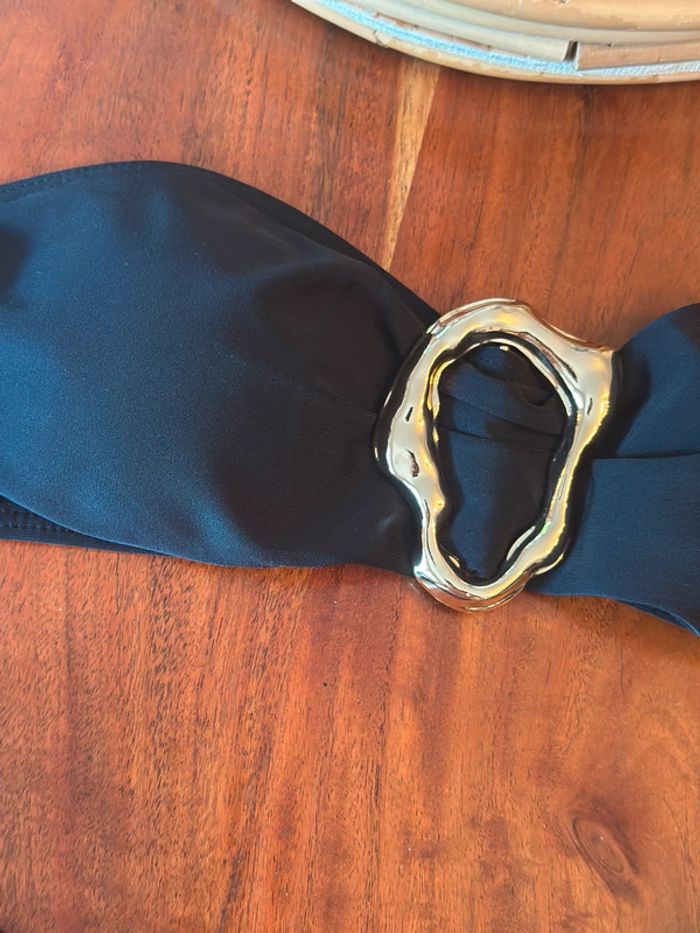Bikini noir bandeau avec boucle dorée - Taille S - photo numéro 6