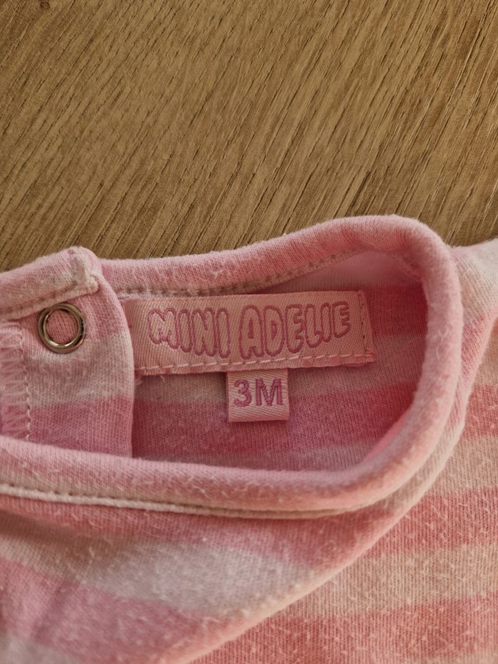 🎀 Magnifique haut bébé fille Mini adelie - 3 mois - rose rayé - photo numéro 3
