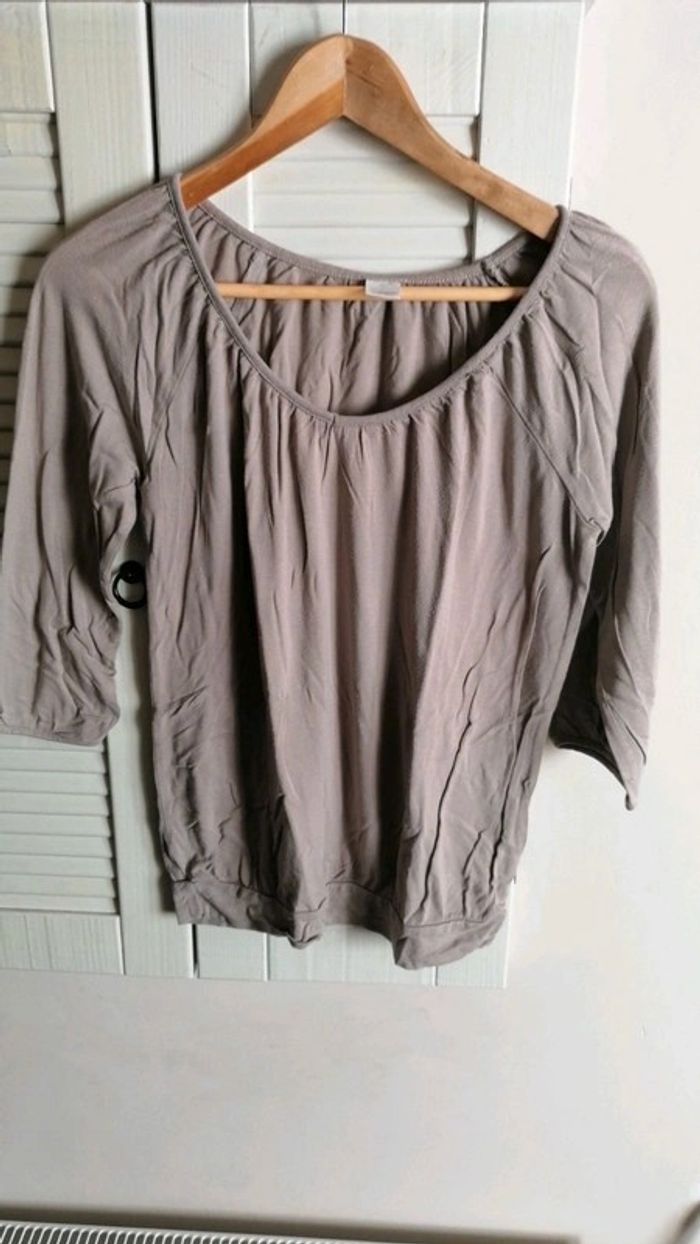 Haut beige manches 3/4 taille S Camaïeu - photo numéro 2