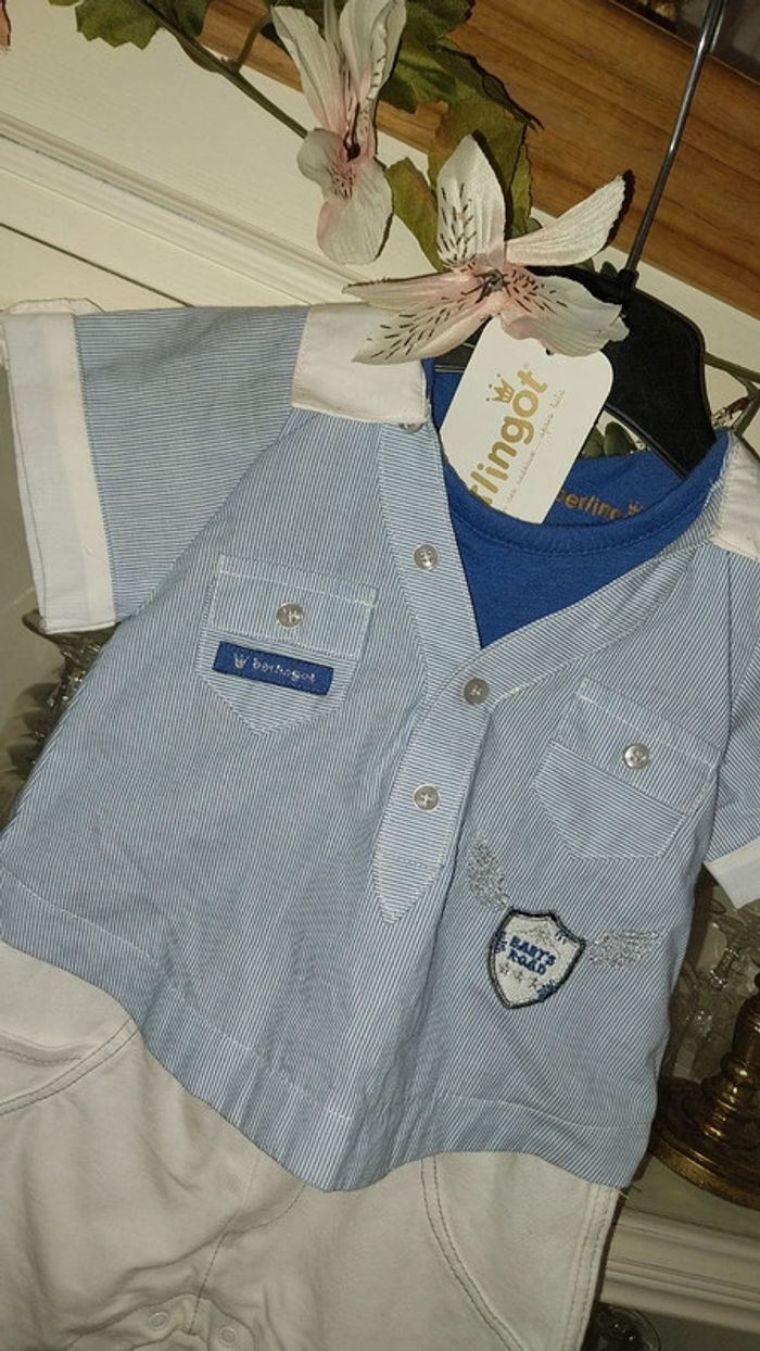 Combinaison/ salopette/ ensemble esprit marin Berlingot neuf avec étiquette 12 mois - photo numéro 3