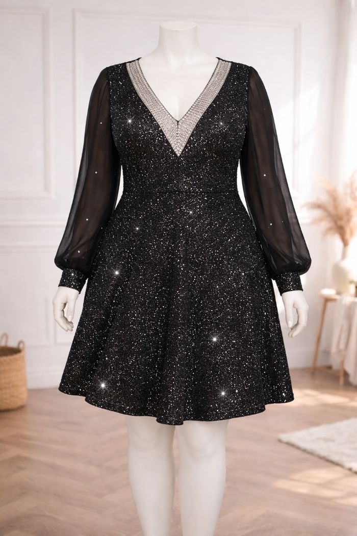 Robe de soirée scintillante ciel étoilé noire pailleté argenté Femme taille 54 marque Boohoo 💍 - photo numéro 5