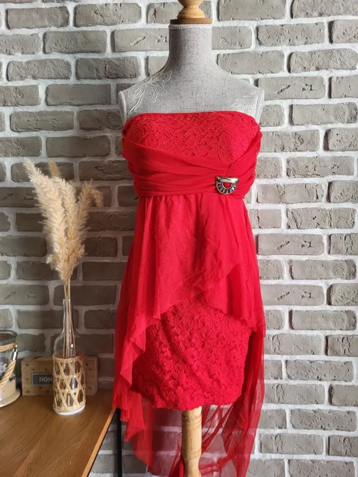 Robe bustier rouge tulle et dentelle - Made In Italy - photo numéro 15