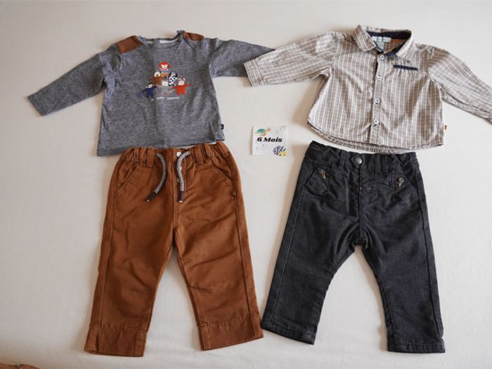 Lot n°9 Vêtements Obaibi 6 mois : 5 Pantalons + 1 Salopette + 6 Hauts - photo numéro 2