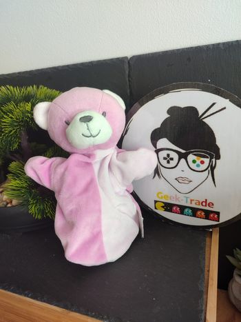 doudou marionnette mes petits cailloux ours rose violet blanc gris  DD003405