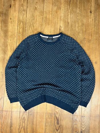 Pull maille style vintage laine coton motifs marine blanc XL