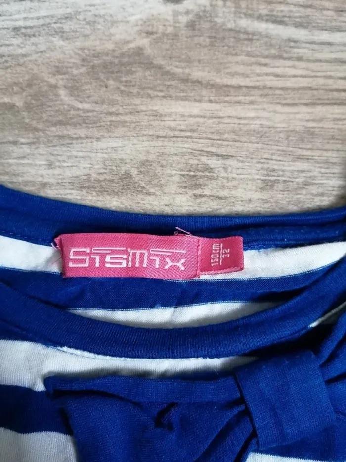 Tee-shirt marinière bleu et blanc avec noeud bleu / sismix / (12ans) - photo numéro 3