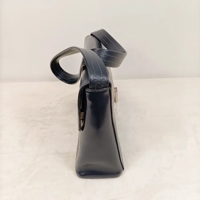 Sac bandoulière bleu marine en cuir lisse vintage Texier S004 - photo numéro 5
