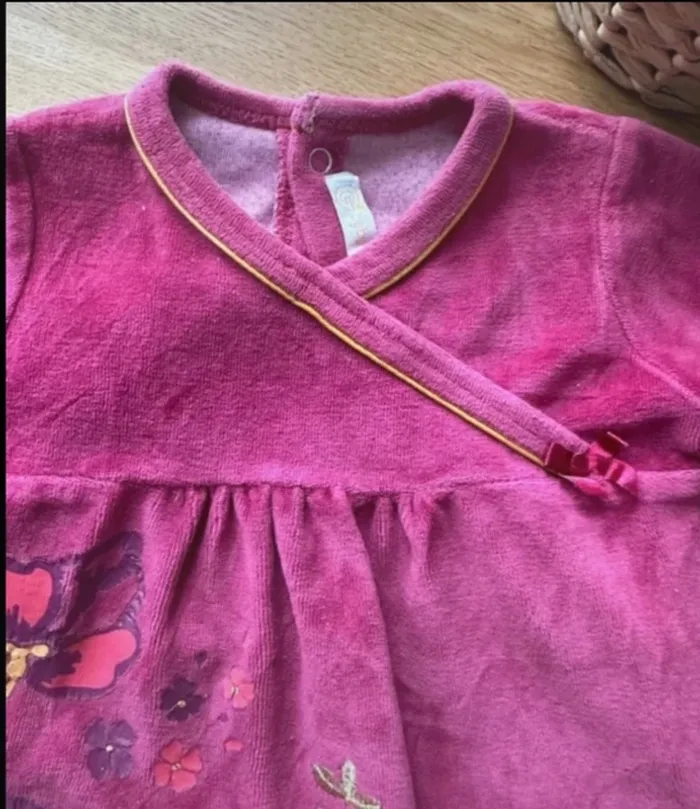 Pyjama en velours rose bébé fille 3 mois Gemo - photo numéro 3
