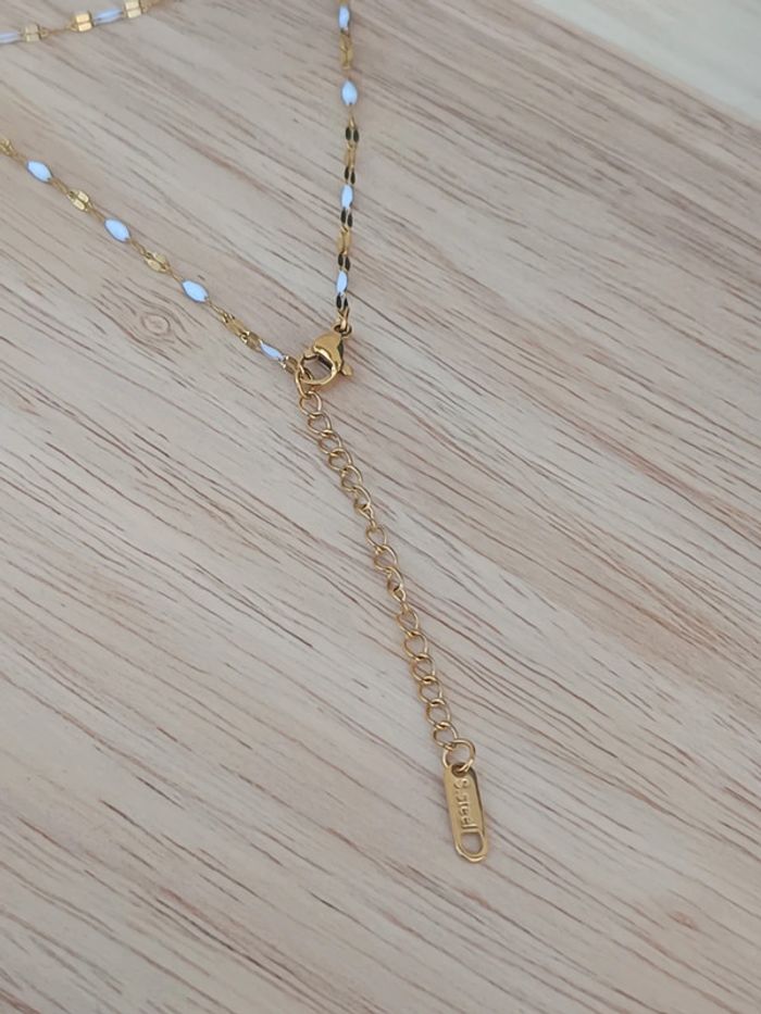 Collier points blancs acier inoxydable doré - photo numéro 3