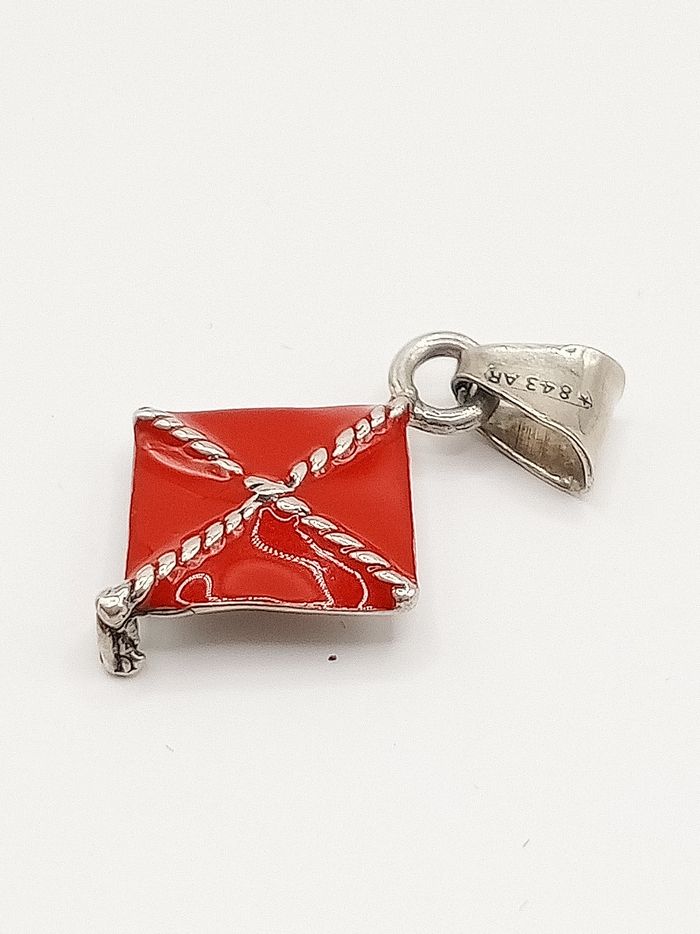 Ciondolo x collana vintage argento 925 smaltato anni  '40/'50 tocco cappello laurea università regalo - photo numéro 2
