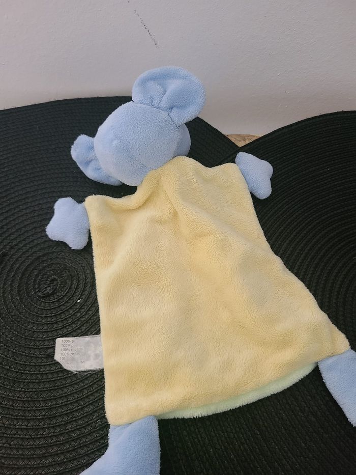 Souris VETIR doudou plat bleu jaune et vert escargot - photo numéro 3