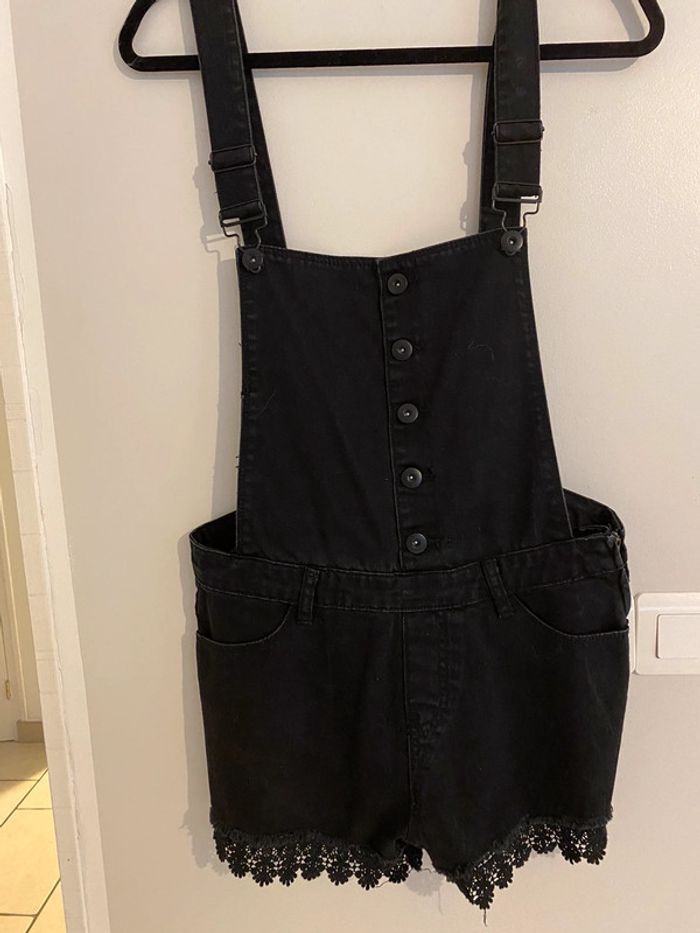 Short en jean noir à bretelles Gémo