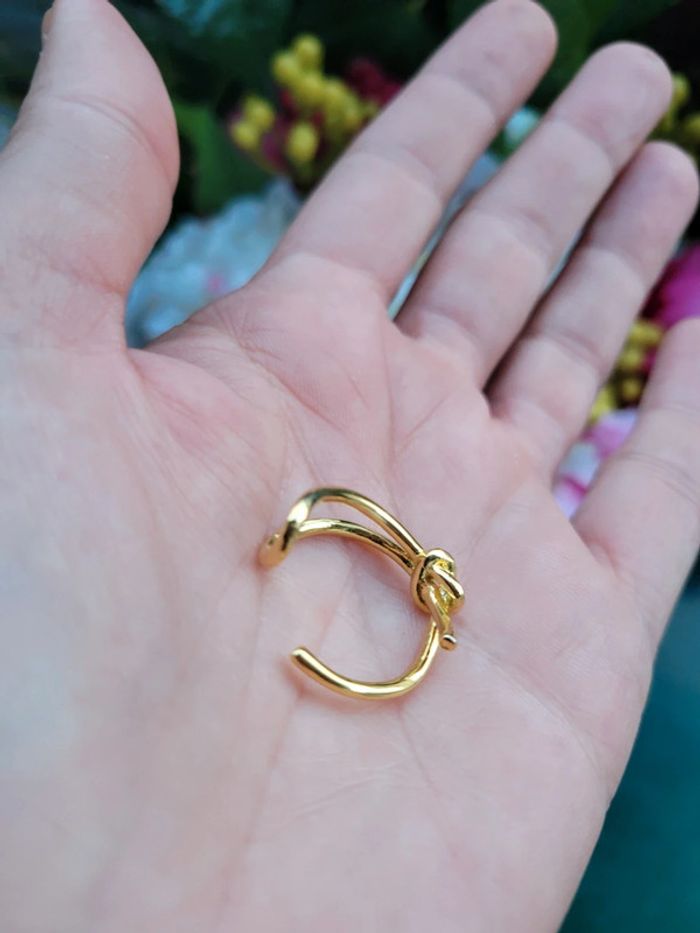 Bague nœud coupé acier gold - photo numéro 6