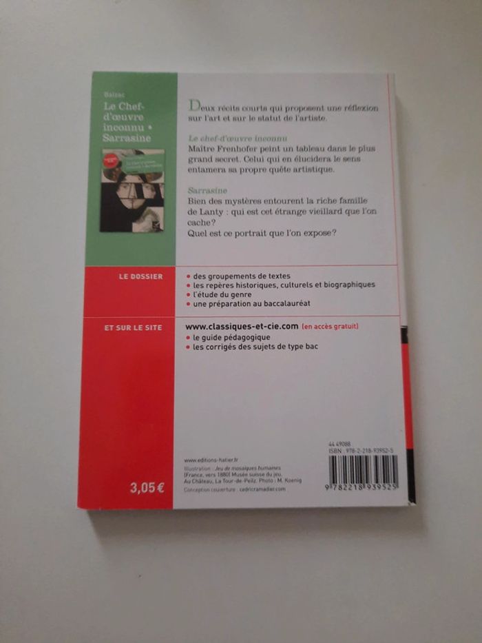 Livre Le chef-d'oeuvre inconnu- Sarrasine - photo numéro 2