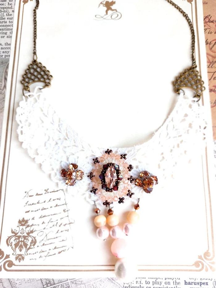 Magnifique collier style victorien broderie blanche - photo numéro 5