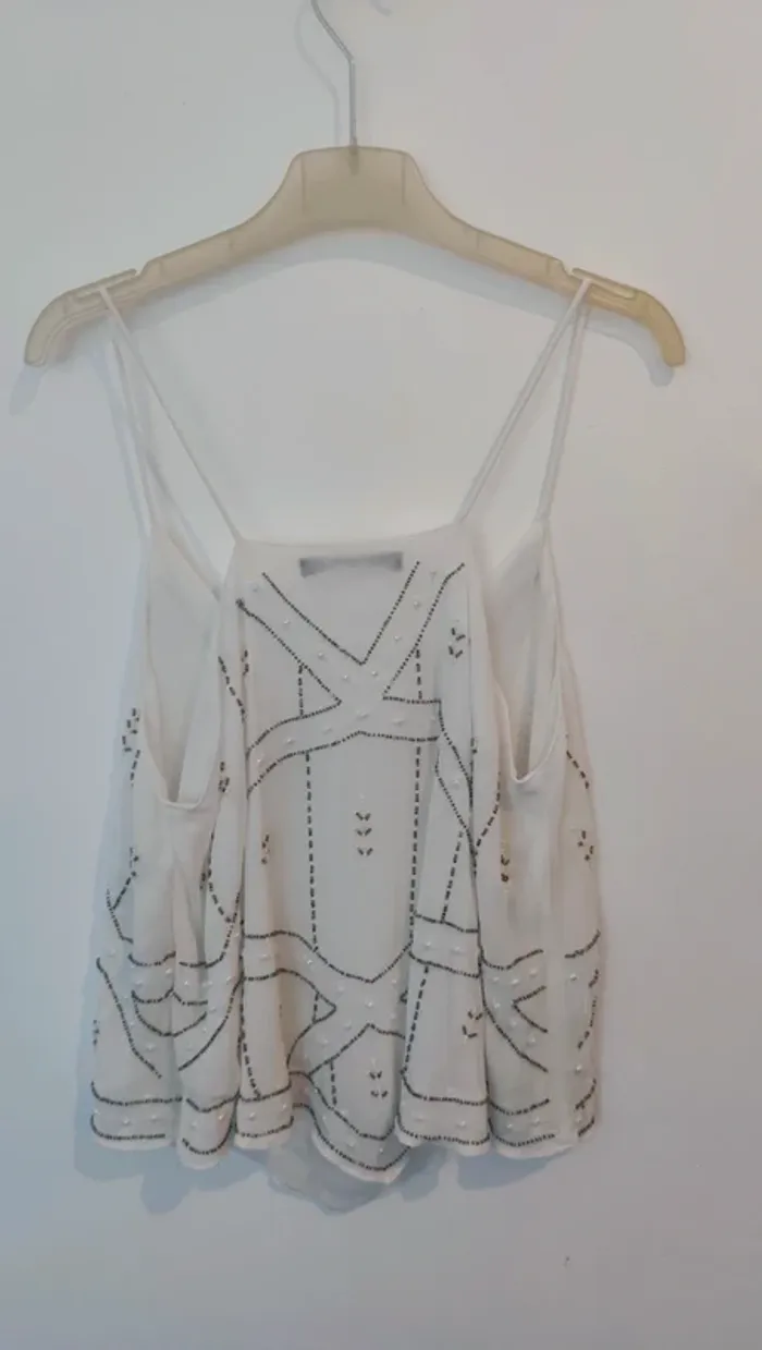 Débardeur Zara M blanc avec broderie perles - photo numéro 4
