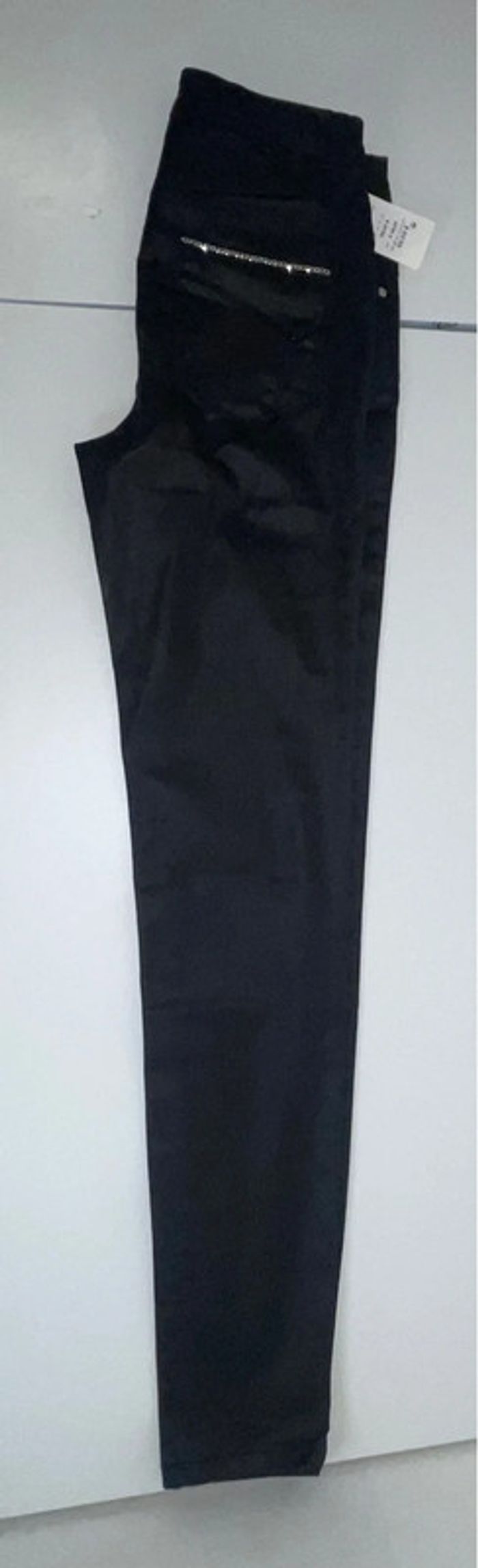 Pantalon slim noir enduit galon chaîne noir - photo numéro 3