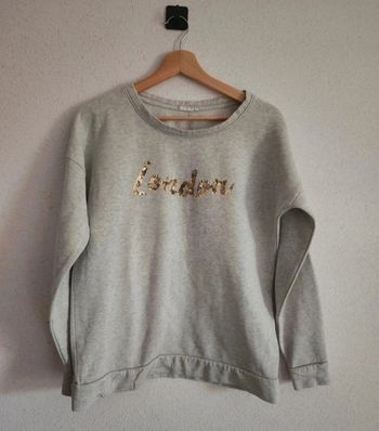 Sweat gris chiné Cache Cache “London” à sequins – taille L – très bon état