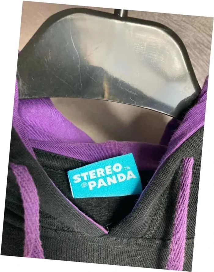 Sweat à capuche noir bleu et violet Stéréo Panda taille XS - photo numéro 5