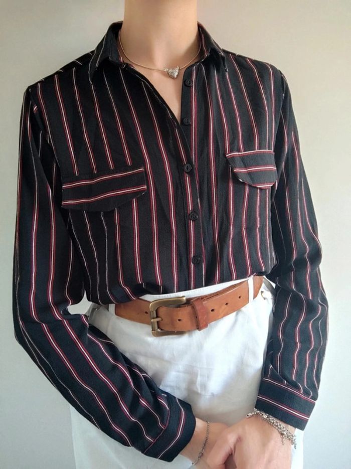 Chemise fluide rayé noir blanc rouge bordeaux / Sweewë - 36/S à 38/M