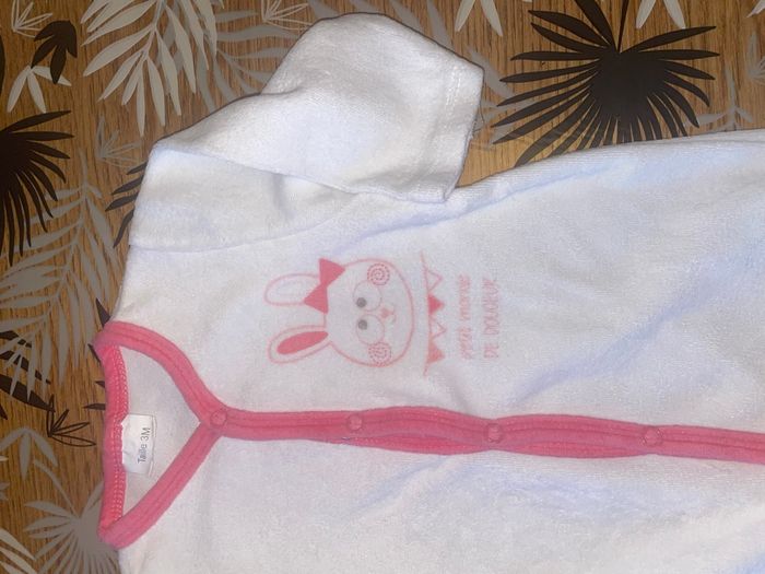 Pyjama velours blanc à motif lapin fushia bb 3 mois - photo numéro 3