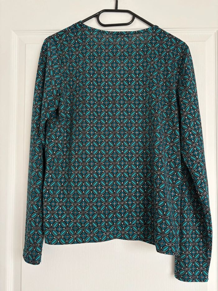 Blouse manches longues bleu / vert à motifs Cache Cache M très bon état - photo numéro 5