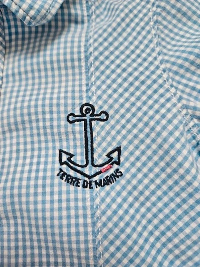 Chemise manches courtes vichy bleu clair et blanche Terre de marins 6 ans - photo numéro 2