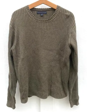 Tommy Hilfiger ribbed crewneck pullover khaki green Mens M