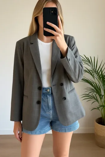 Veste blazer oversize gris à carreaux Weekday – Taille 38